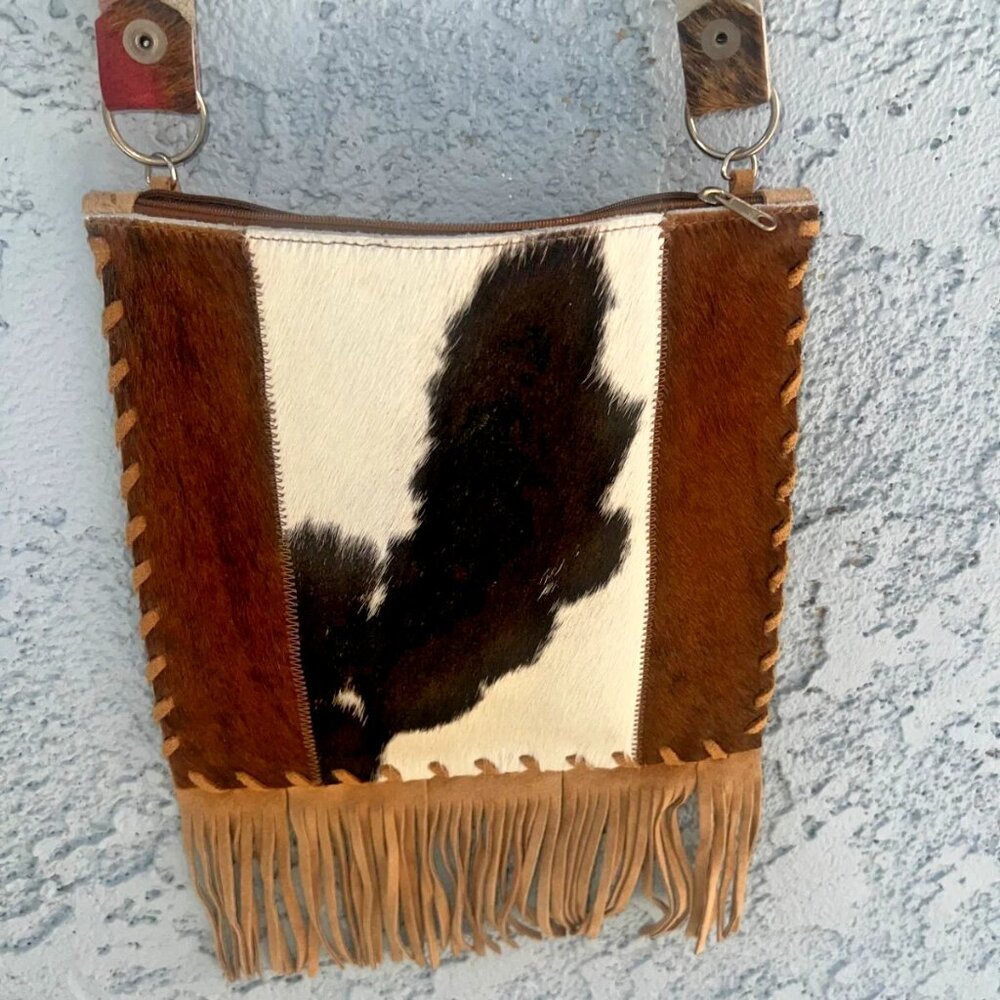 Authentic Crossbody Cowhide Purse, Cowhide Bag, Fringe Bag, Handmade Bag, Brown